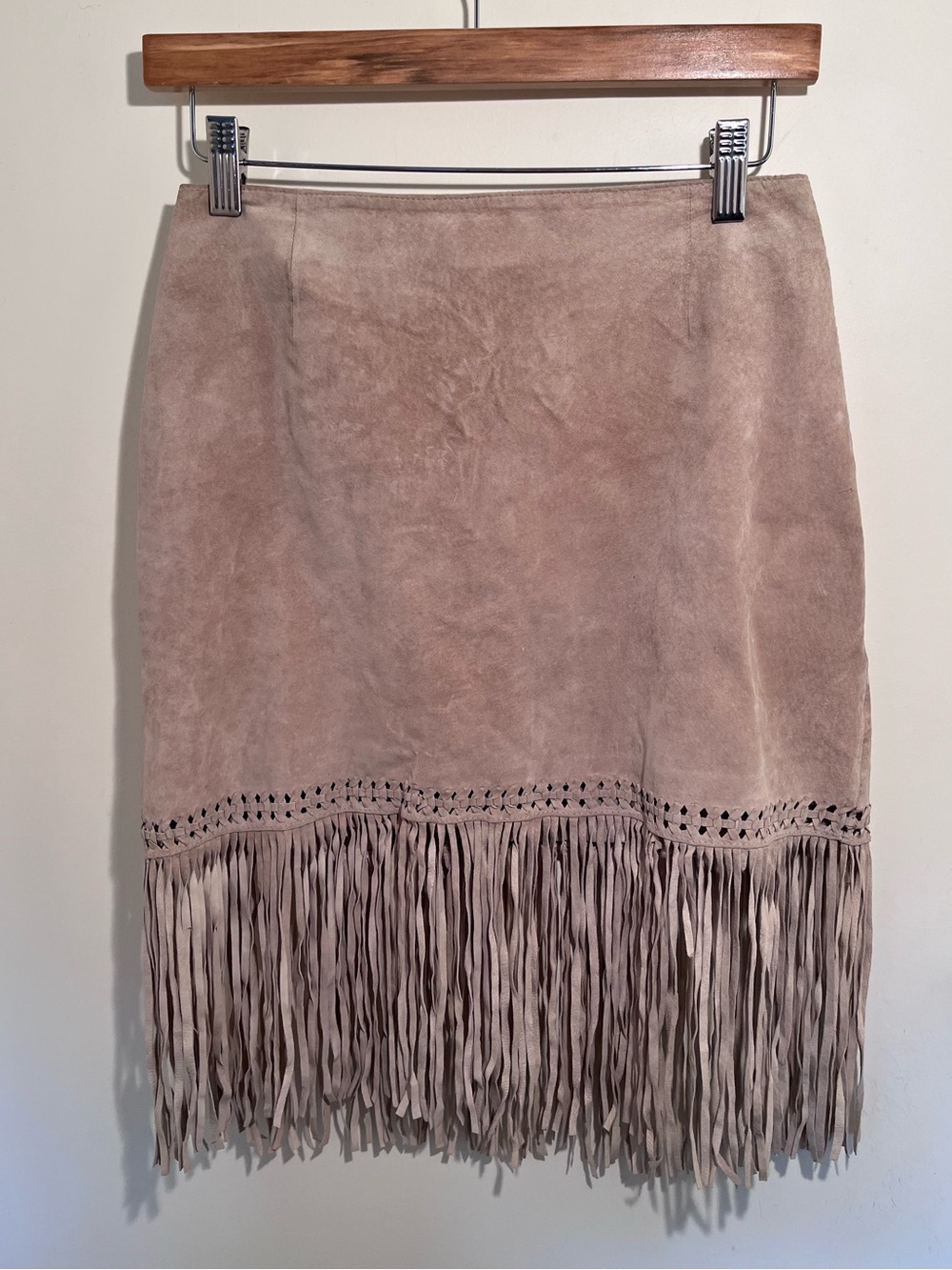 Fringed Suede Mini Skirt in Taupe Danier Western Tan Genuine Leather